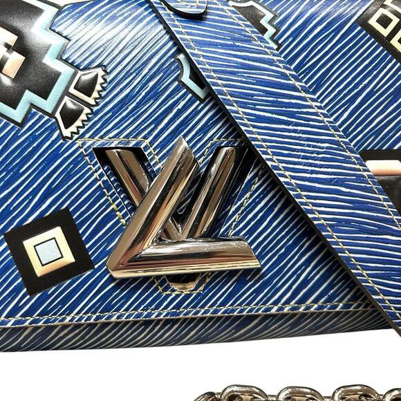 LOUIS VUITTON Aztec Denim Blue Epi Leather Twist Chain Wallet Crossbody Bag +COA - Picture 4 of 13